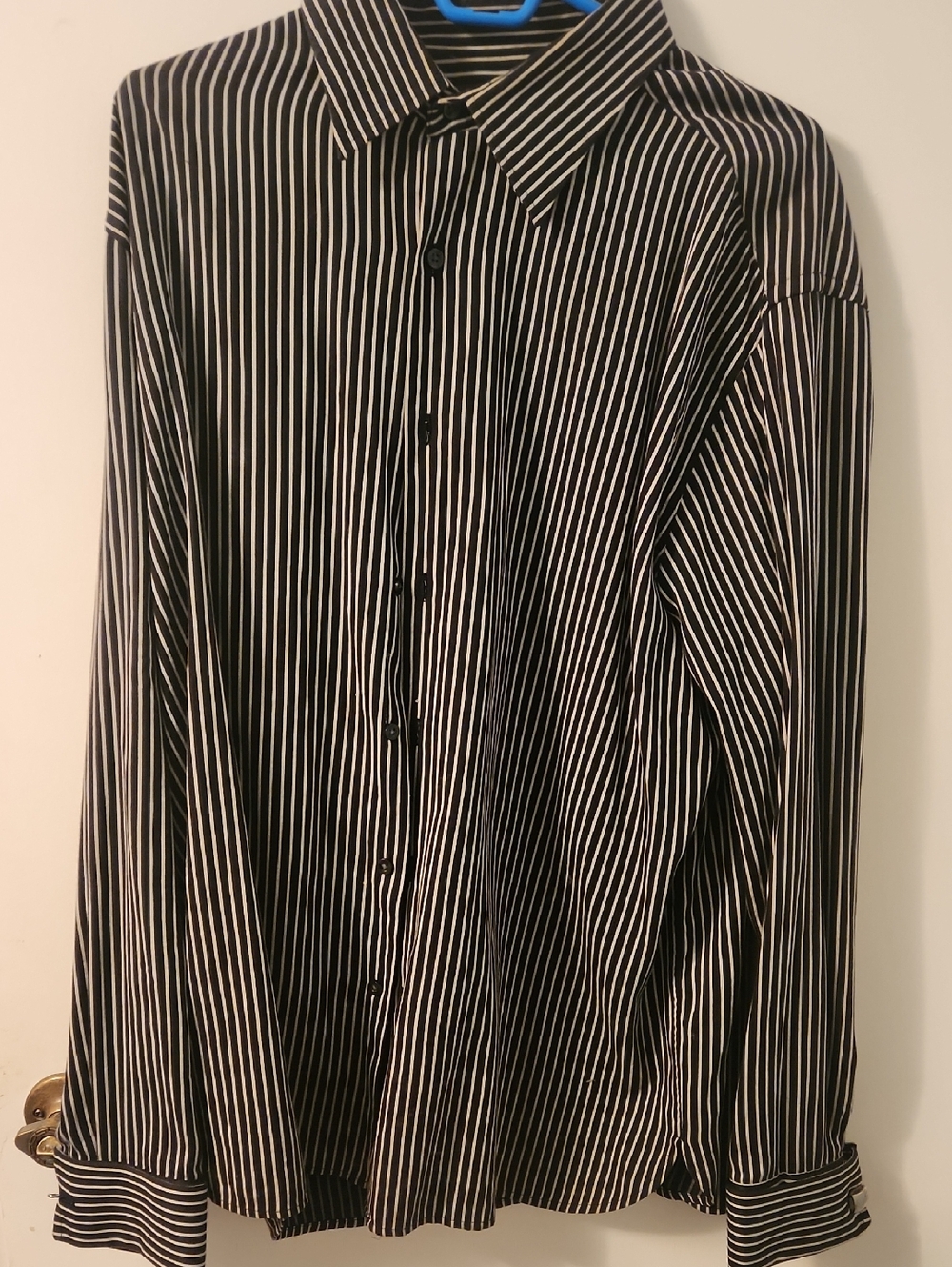 Perry Ellis Black and White Striped Dress Shirt